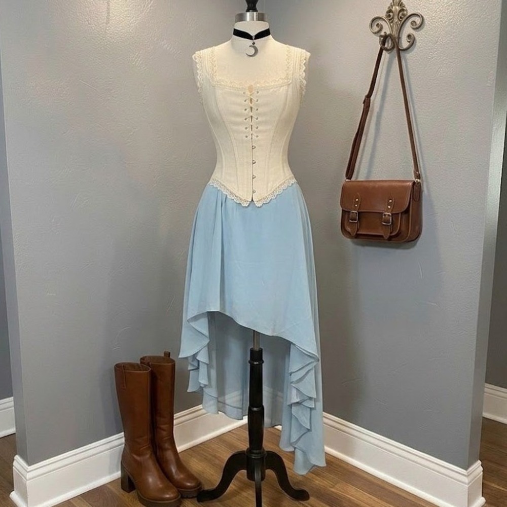 Fairycore Skirt Light Blue High-Low Asymmetrical Hem Size‎ 6 Flowy Whimsical